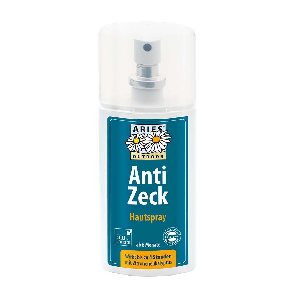 Ein Anti-Zeckenspray für die Haut in einer Sprühflasche.