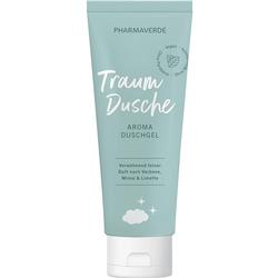 Hellblaue Tube mit der Aufschrift "Traum Dusche Aroma Duschgel".