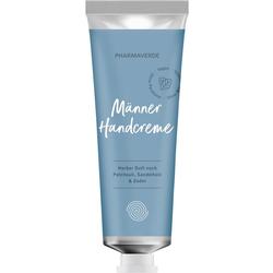 Blaue Tube mit Aufschrift "Männer Handcreme" und Duftbeschreibung.